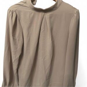 High-Neck Long Sleeve Blouse in Warm Taupe